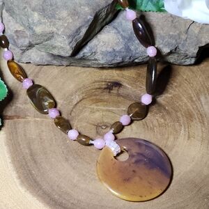 Handmade Brown and Pink Pendant Necklace - Women Jewelry